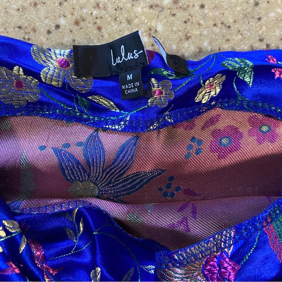 NWOT Lulus Make a Move Blue Satin Floral Jacquard Strapless Midi Dress - Picture 14 of 15